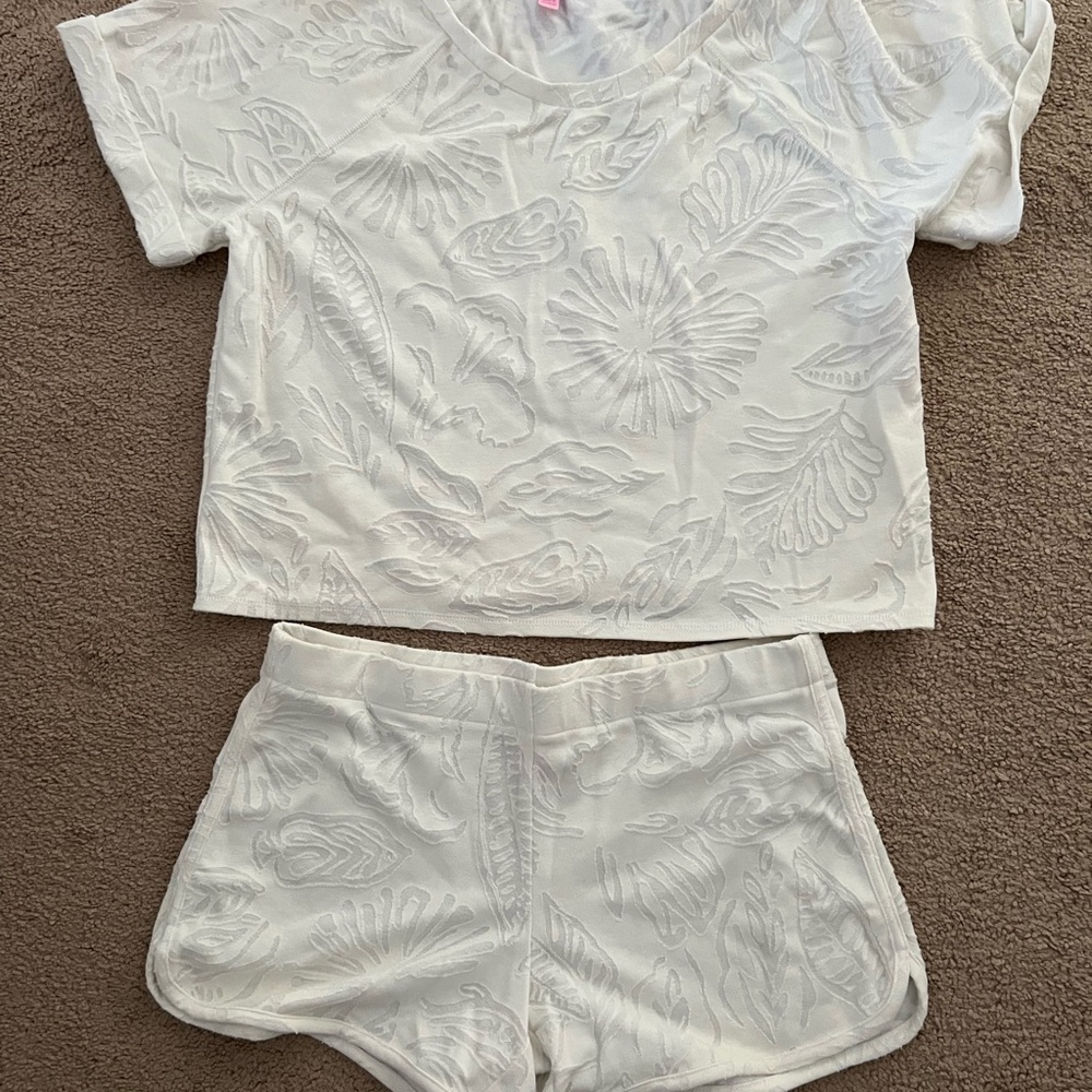 Lilly Pulitzer White Terry cloth coverup shirt and shorts